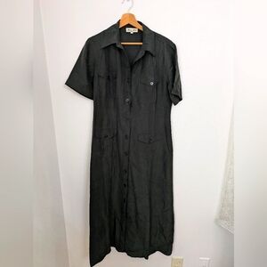 Vintage maxi 100% silk black shirt dress